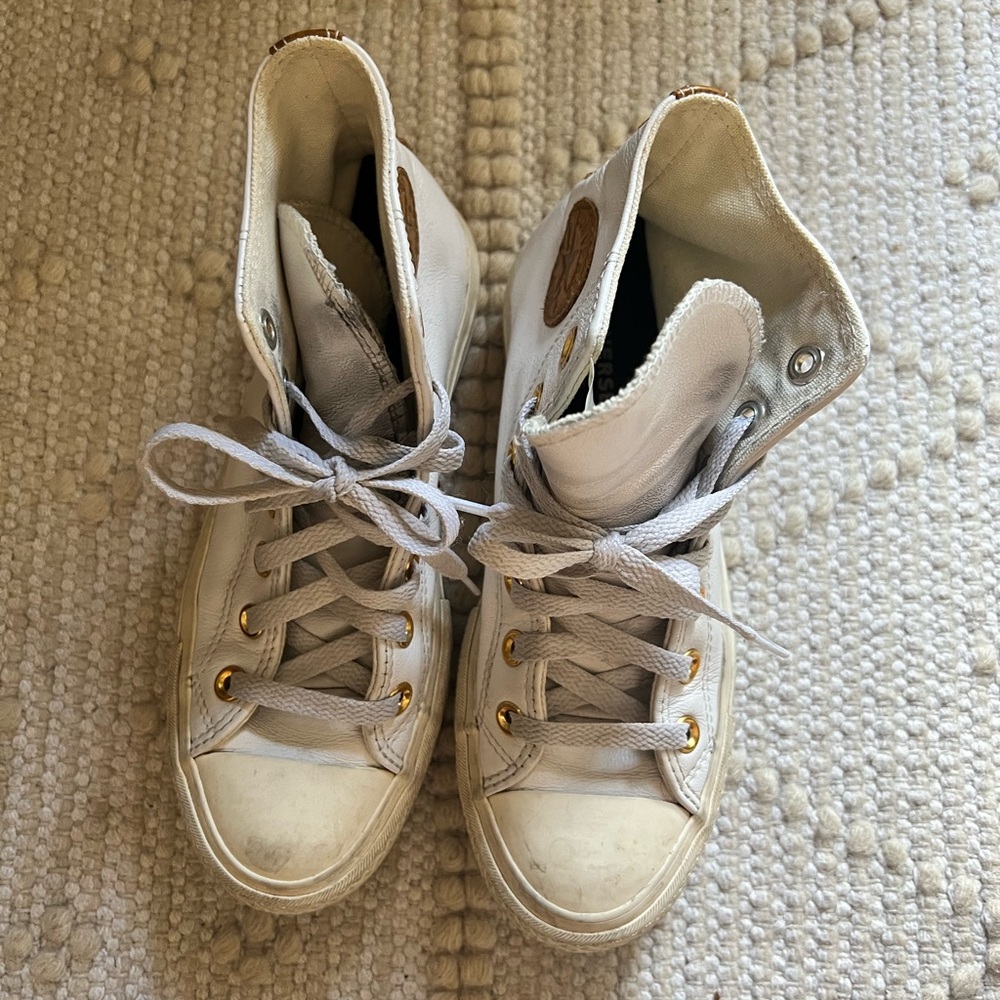 Converse White High-Top Sneakers with Gold Accents